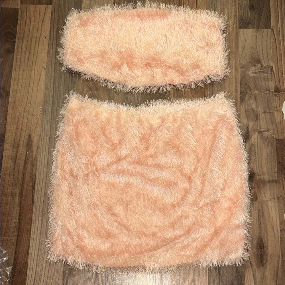 SHEIN Fuzzy Peach Skirt Set
